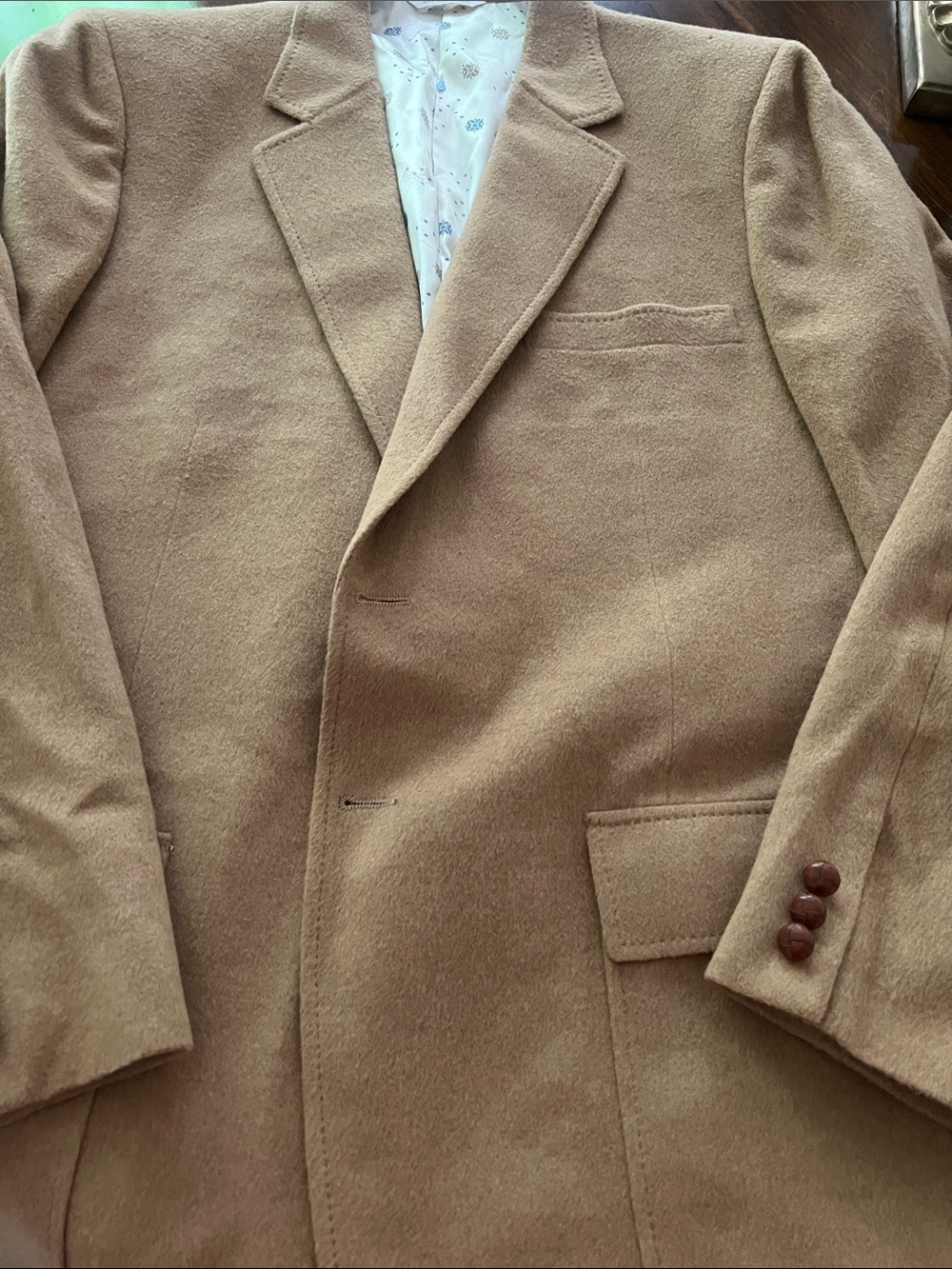 Vintage Men's Camel Wool-Blend Tailored jacket - Classic Single-Breasted 48